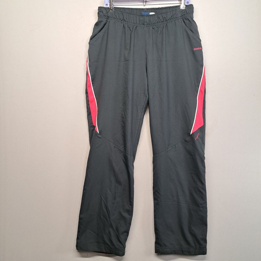 Vintage Reebok Track Pants Womens Large Grey Pink Y2K Athletic Windbreaker